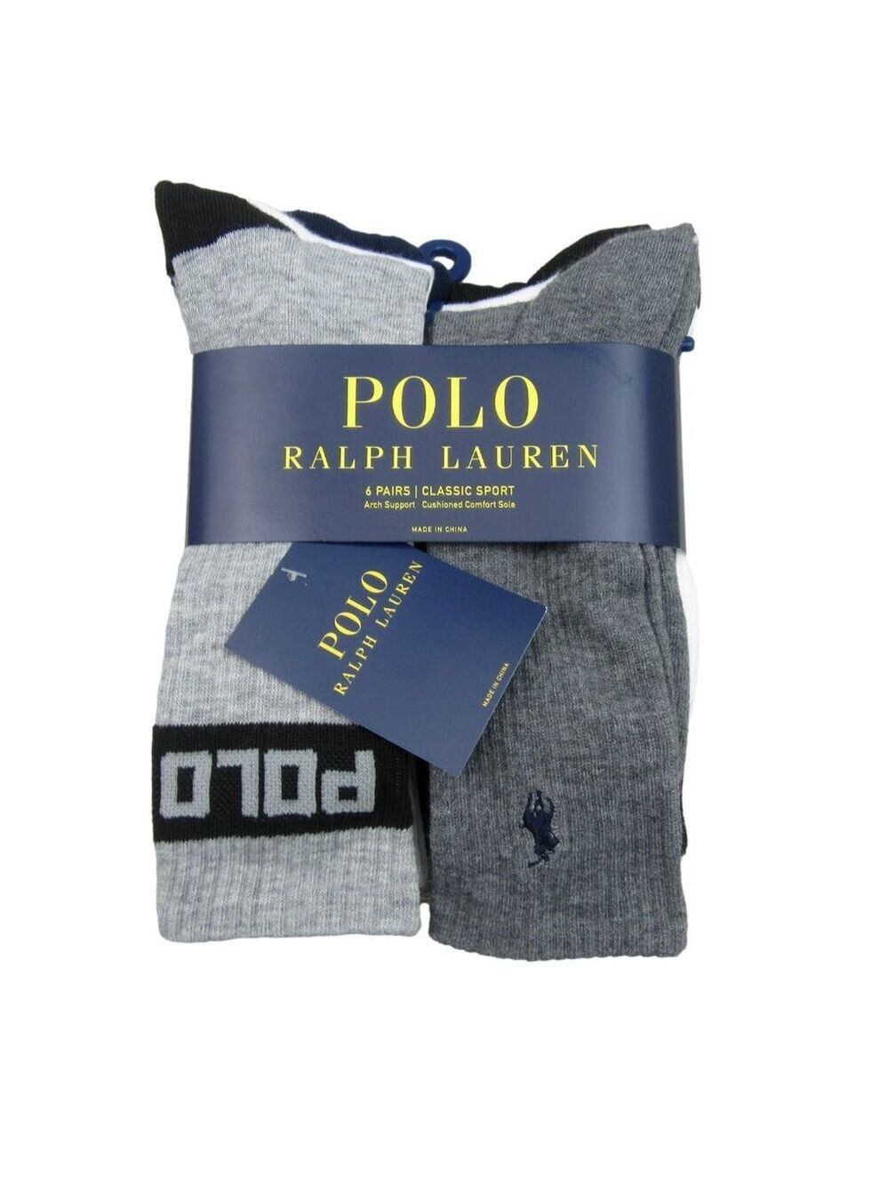Polo Ralph Lauren Classic Sport Crew Socks 6 Pack Mens Size 6-13 Multi Color NEW